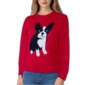Cupcakes And Cashmere Red French Bulldog Crewneck Sweater Size M